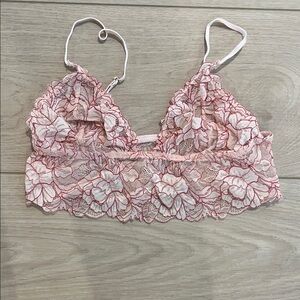 Free People Floral Lace Bralette - Pink and White